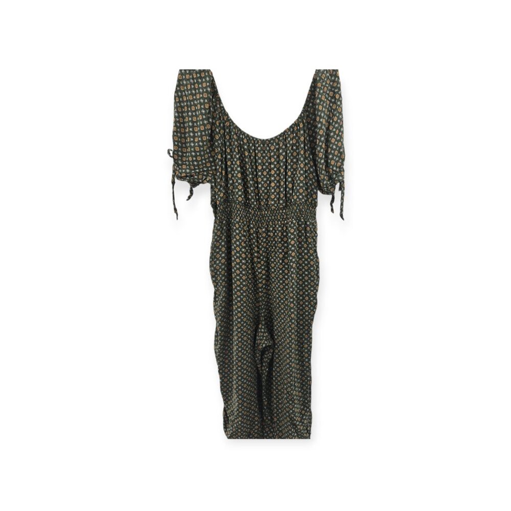 A.U.W. Green Geometric Shapes Tie Sleeve Pockets Jumpsuit 3x